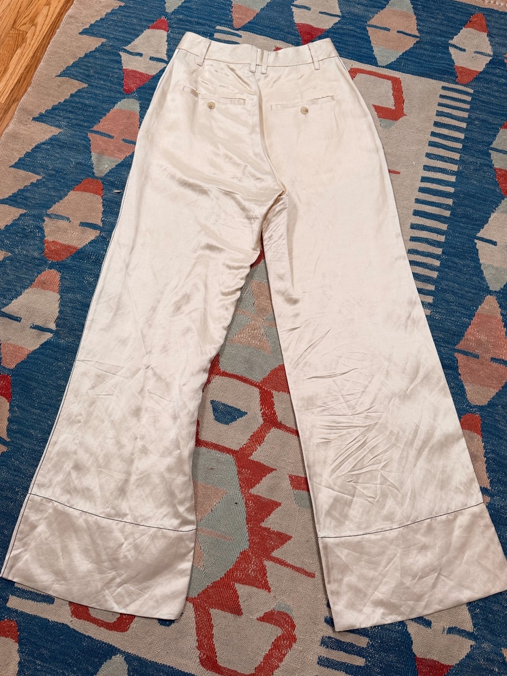 Lee Mathews Lamberts Pant in Ivory Satin Linen Blend Size 1 AU - Picture 7 of 12
